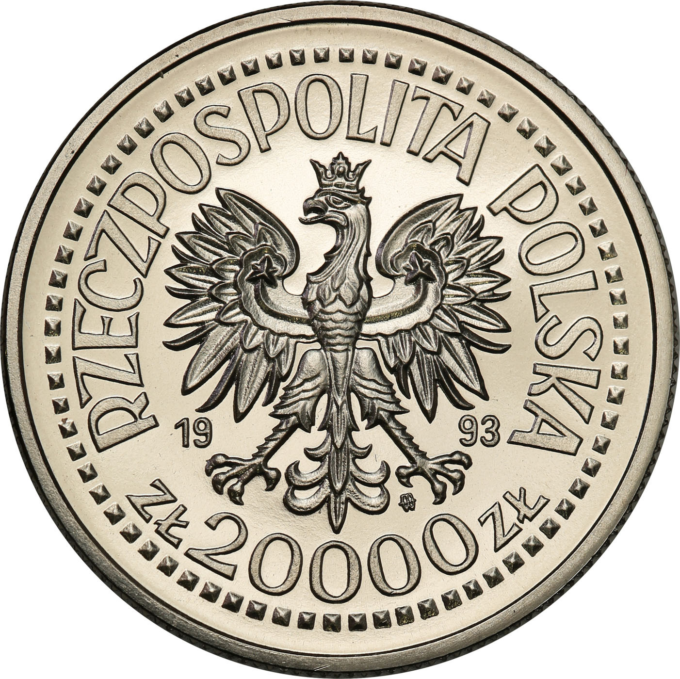 PRL. PRÓBA Nikiel 20 000 złotych 1993 – Kazimierz Jagielończyk popiersie